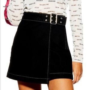 TOPSHOP Black Denim Buckle Wrap Skirt Size 6